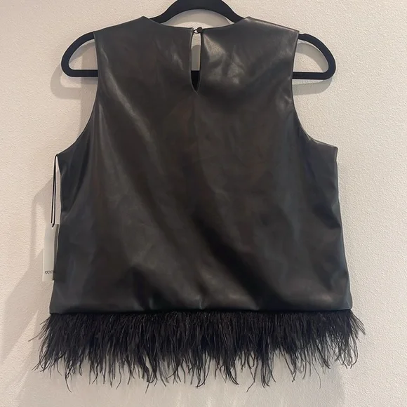 NWT Forcynthia Faux Leather Top with Feather Detail - Women’s Size S - Picture 3 of 9